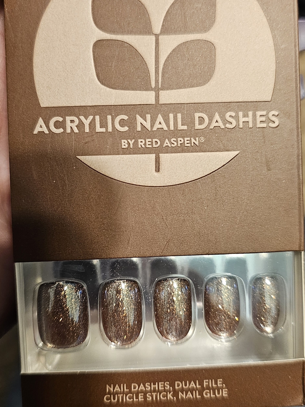 Red Aspen Acrylic Nail Dashes - Sparkling Brown Press-On Nails